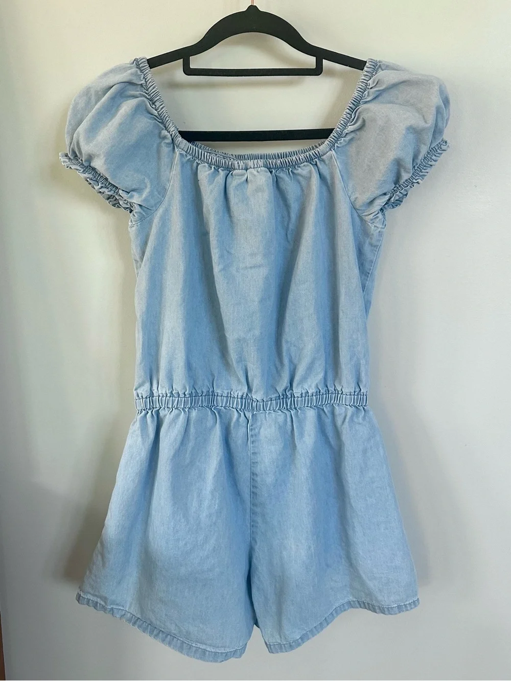 Gap Kids Girls 14-16 Chambray Romper Puff Sleeve Tie Waist 100% Cotton